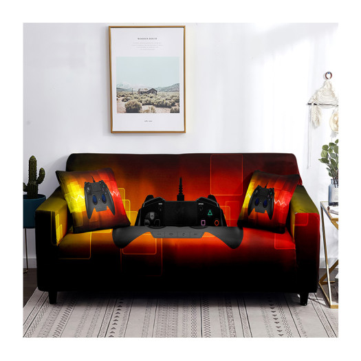 Game Sofa Cover orange black color with black controller design for Gaming Boys Bedroom Playroom Washable Furniture Protector From Dust Stain - 1 Seater 90-140cm